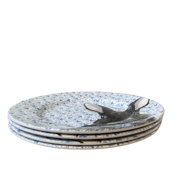 Royal Stafford Floral Blue Chintz Easter Bunny Dinner Plates 11in Set of 4 New - Picture 4 of 15